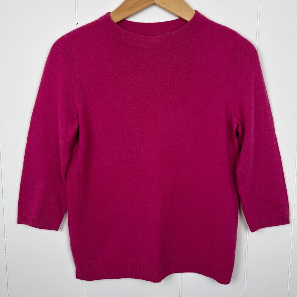 Talbots Sweater Womans Large Pink 100% Cashmere 3/4 Sleeve Crewneck Casual
